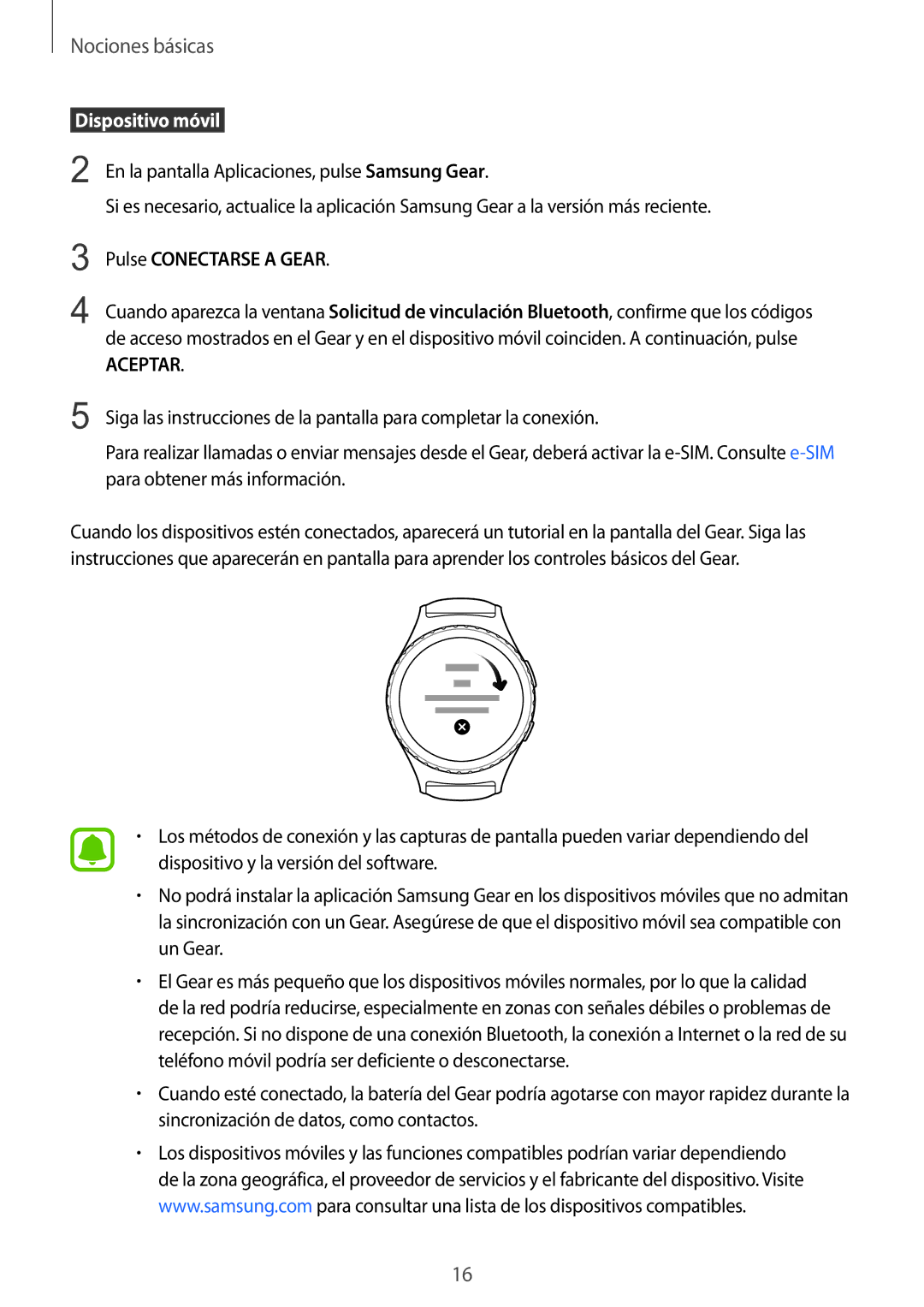 Samsung SM-R7350ZKGAMO manual  Dispositivo móvil , Pulse Conectarse a Gear 